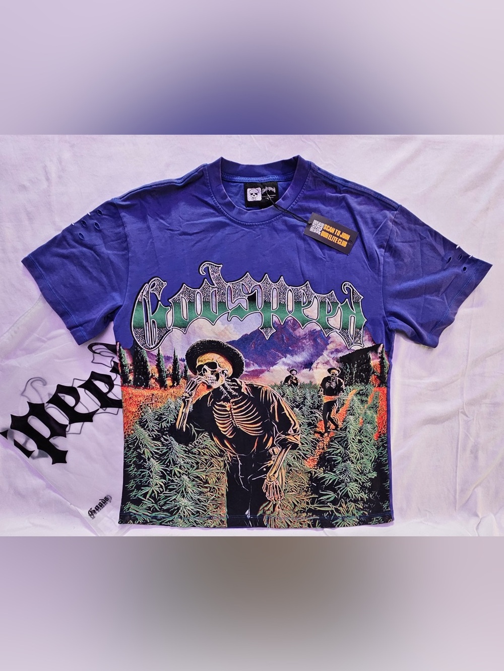 Godspeed Graphic Crewneck T-Shirt in Purple - with Rhinestones